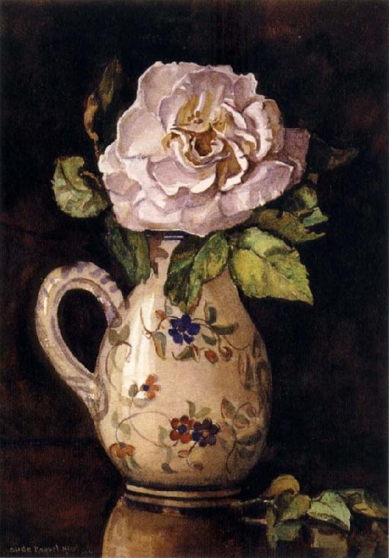 Hirst, Claude Raguet White Rose in a Glazed Ceramic Pitcher with Floral Design Germany oil painting art